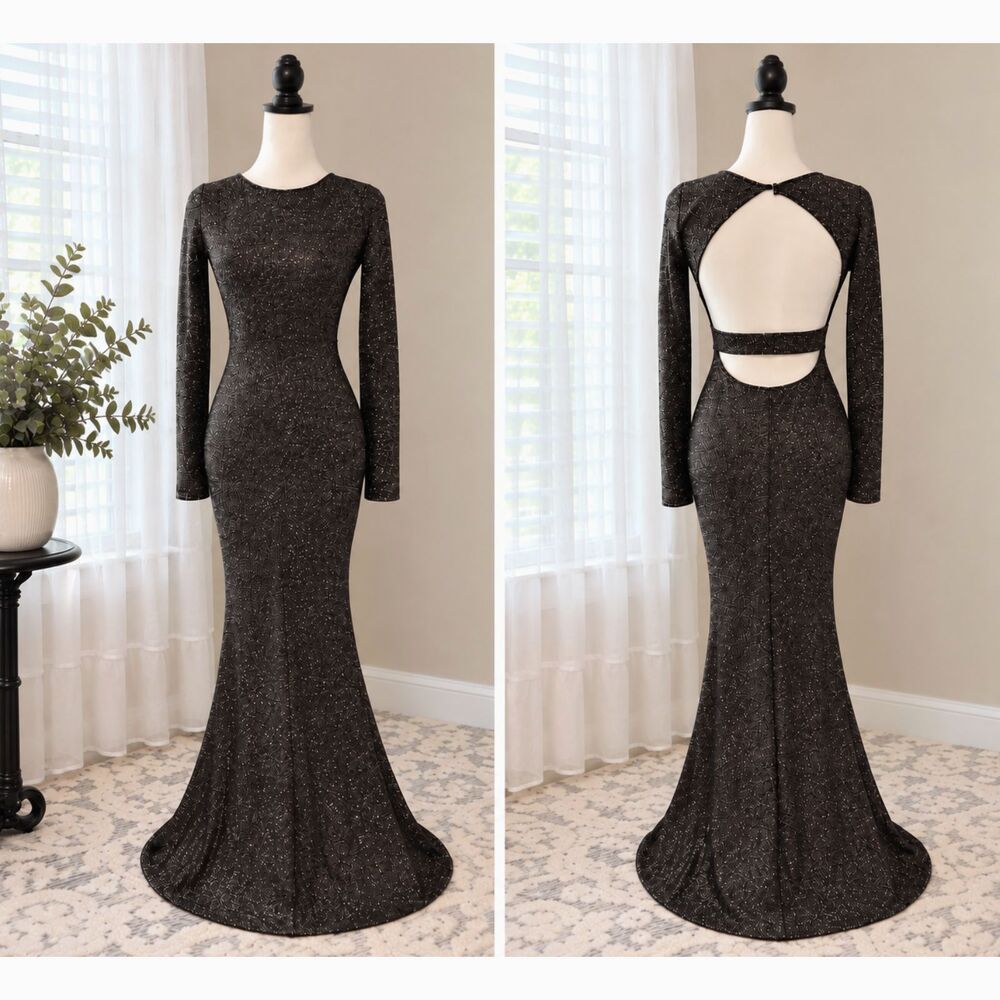 Windsor Black Bronze Shimmer Gown Size M Long Sleeve Formal Evening Dress